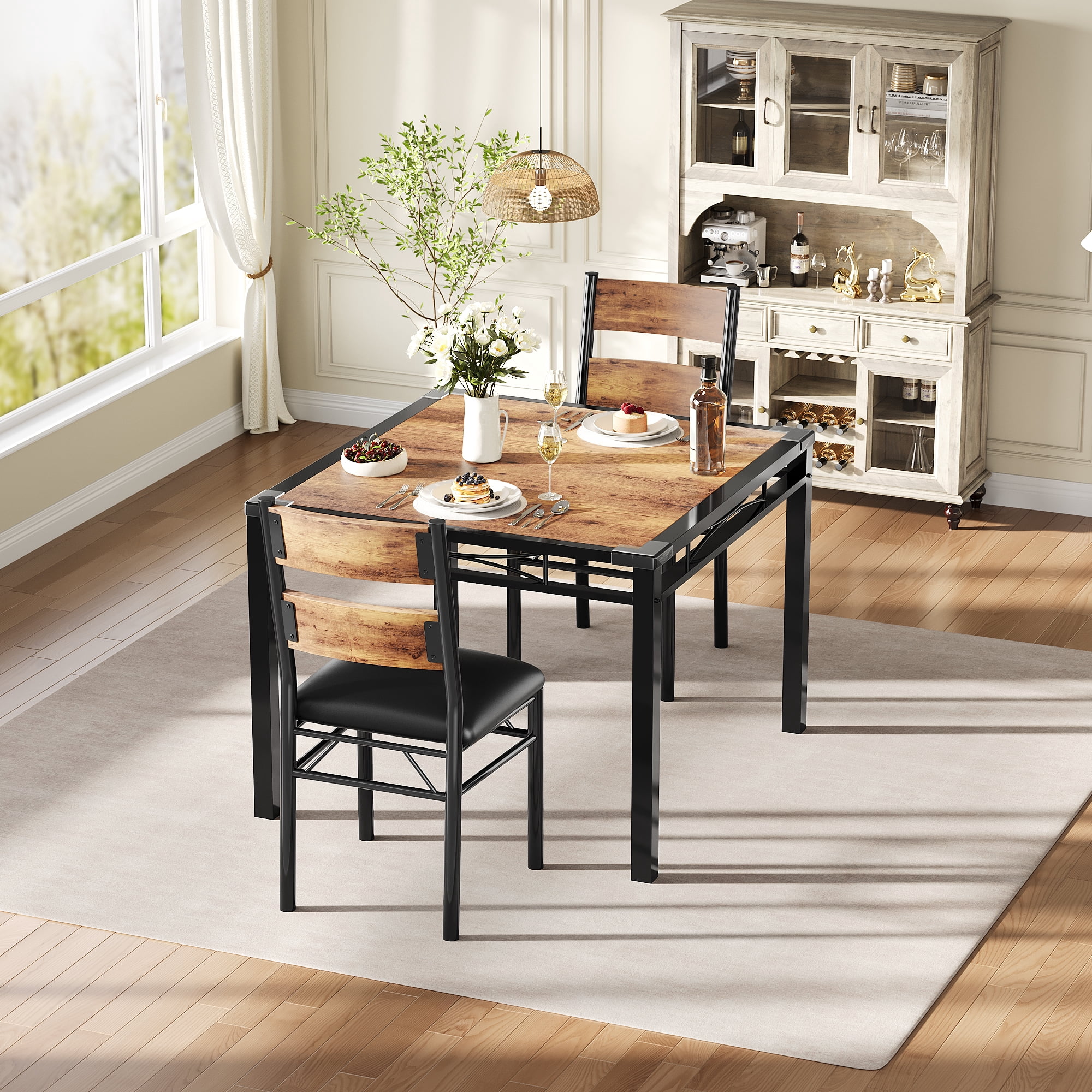 Space-Saving Dining Table Set – 3-Piece Compact Bistro Furniture with 2 Upholstered Chairs, Durable Wood Table, Ideal for Apartments & Breakfast Nooks, Rustic Vintage Style – Vintage Color, 1+2