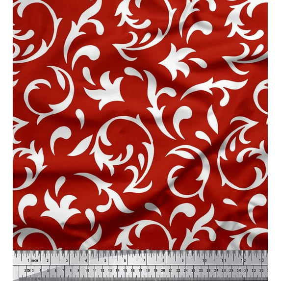 Soimoi Red Cotton Jersey Fabric Filigree Damask Fabric Prints By Yard 58 Inch Wide