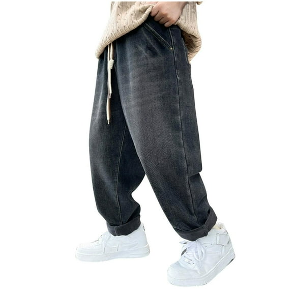 Auroural Pants for Boys Size 8 Children's Pants Boys' Wide Leg Pants Medium To Large Boys' Denim Straight Leg Pants Black 7 Years