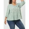 thumbnail image 5 of MODA NOVA Juniors Plus Size Babydoll Floral 3/4 Sleeve Peplum Blouse, 5 of 6