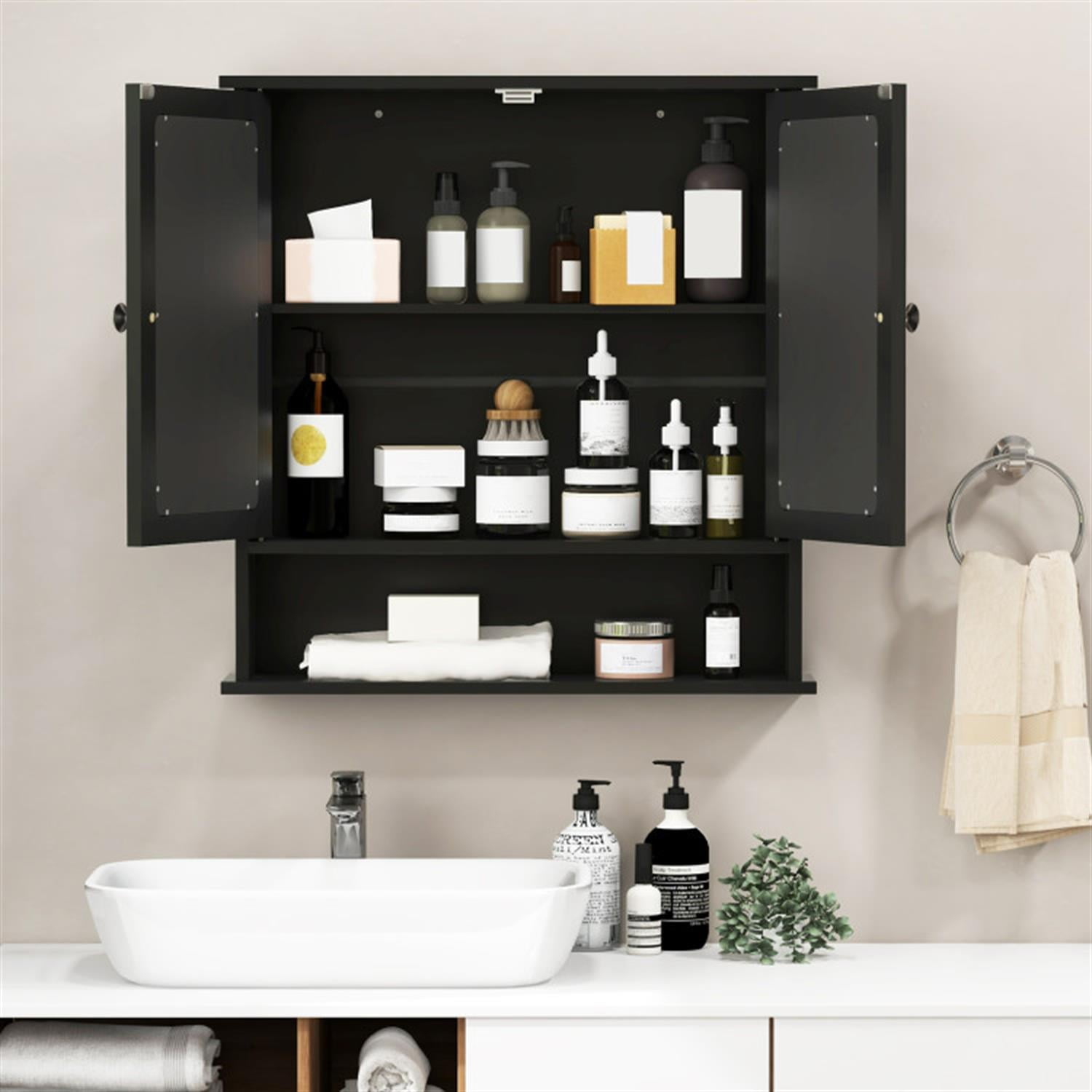 Demi Bonn Bathroom Wall Cabinet with Storage, Wall Mounted Bathroom Mirror Cabinet, Bathroom Wall Mount Mirror Cabinet Organizer for Bathroom, Black