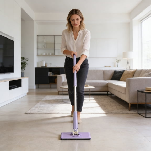 2026 Upgraded Zero Touch Snap Grip Mini Mop, Cloth Changing Mini Mop with Automatic Hands Free Push Pull Handle, 360 Rotating Head for Bathroom and Kitchen 28 Inch (Purple*1 Cloth)
