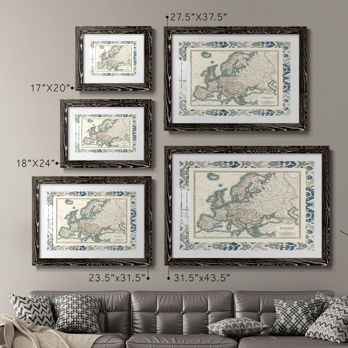 Bordered Map of Europe-Premium Framed Print - Ready to Hang