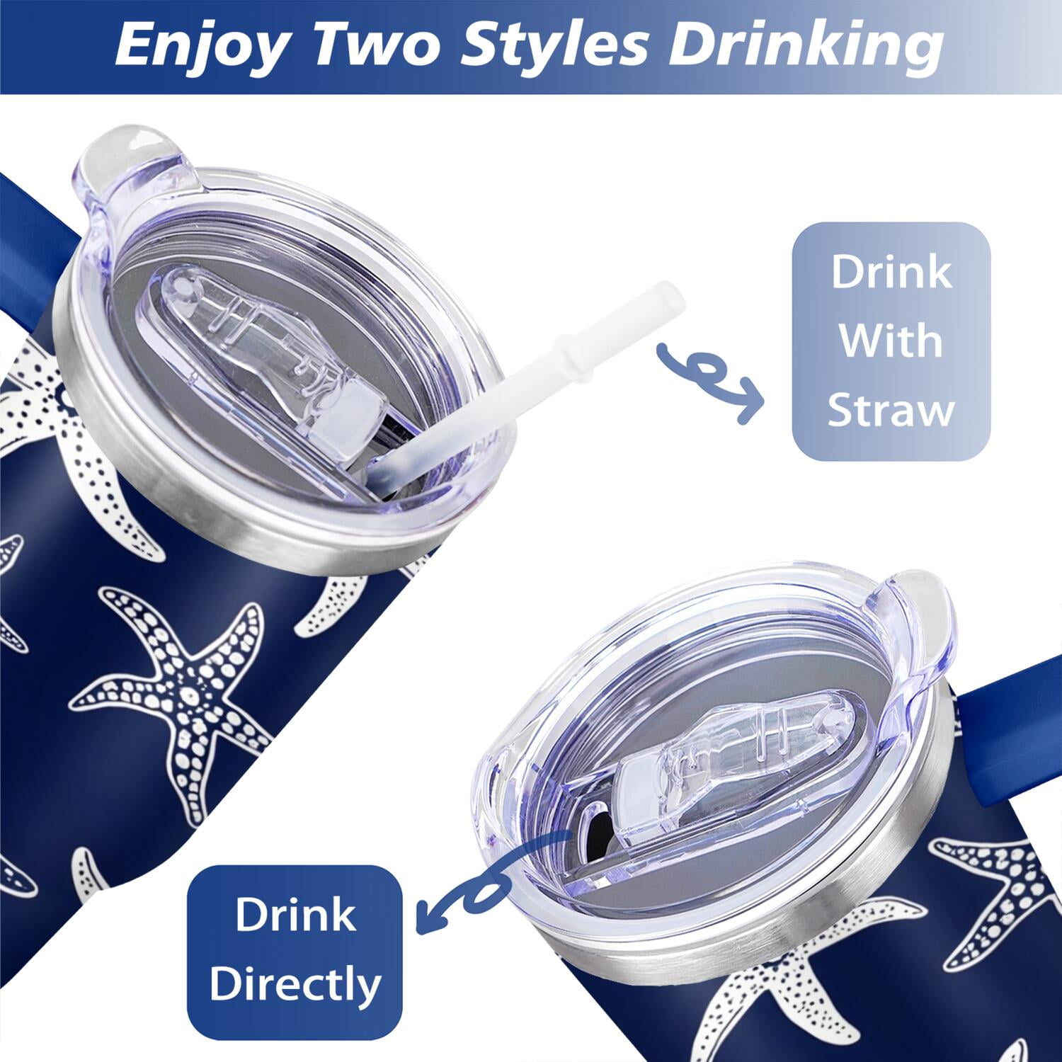 40 oz Tumbler Starfish with Handle Stainless Steel Travel Mug Leak Resistant Cup Car Cup Holder Friendly for Gym Travel Office