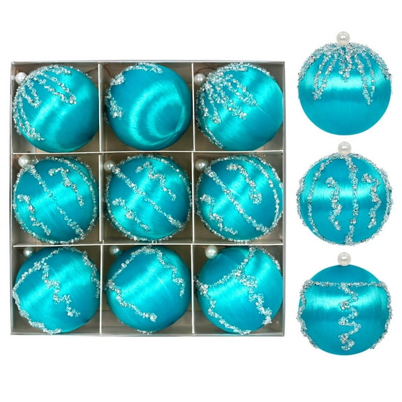 9Pcs 2.4 inch Flocked Christmas Ball Ornaments, Multi-Color Hanging Decor, Festive Baubles for Xmas Tree Decoration