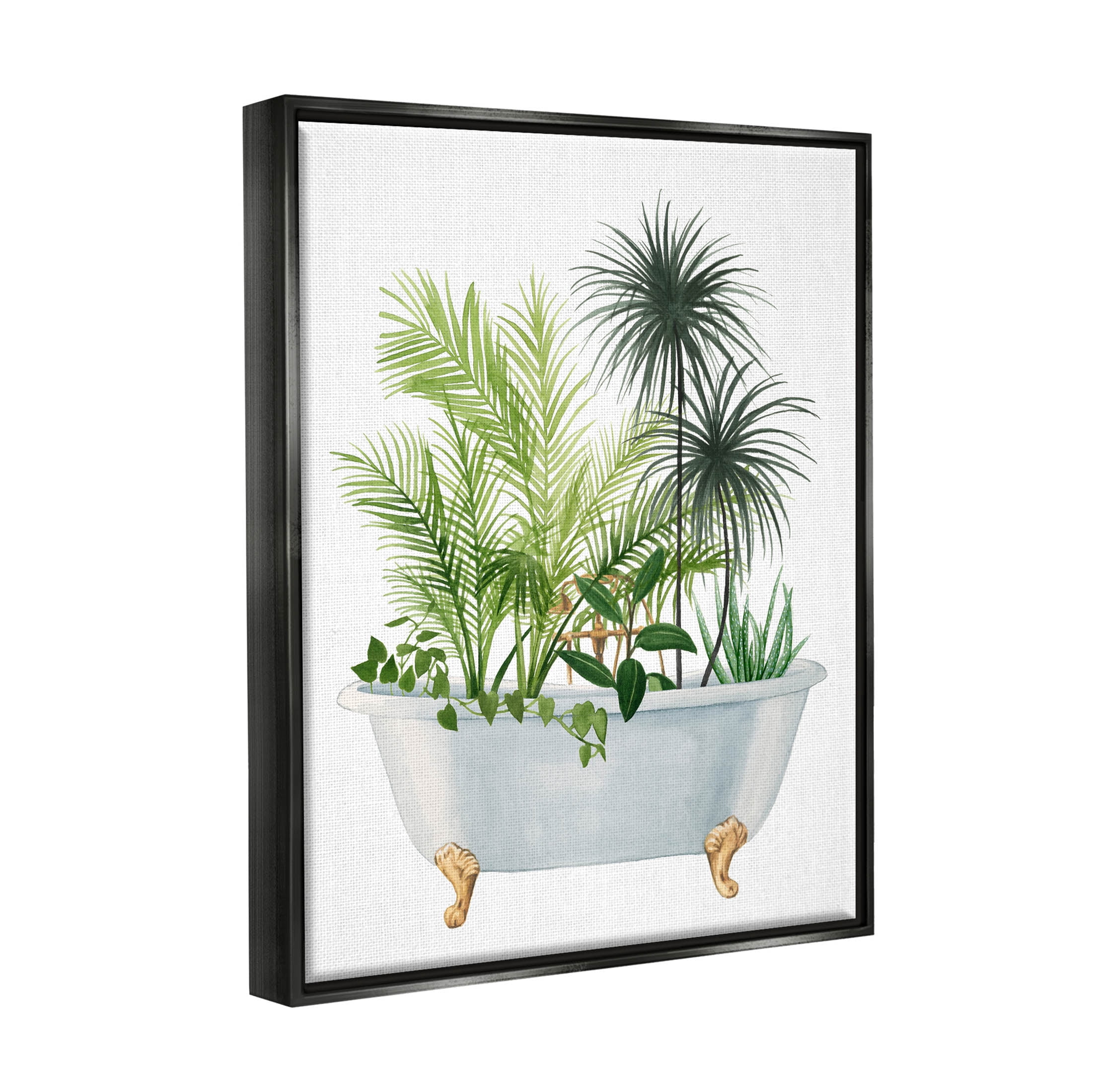 Stupell Industries Mixed Plant Leaves Antique Bathroom Tub Graphic Art Jet Black Floating Framed Canvas Print Wall Art, Design by Grace Popp