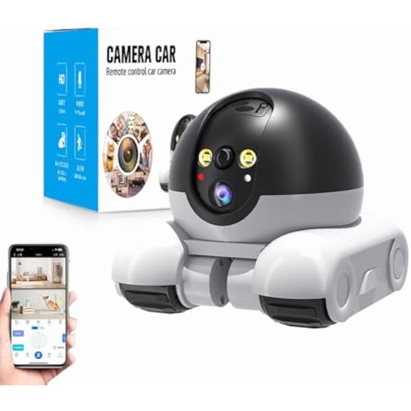 Mobile Patrol Robot Camera, Wi-Fi Connected Remote Control, Night Vision, Two-Way Audio Talk, Pet Monitoring, Suitable for Elderly/Pets