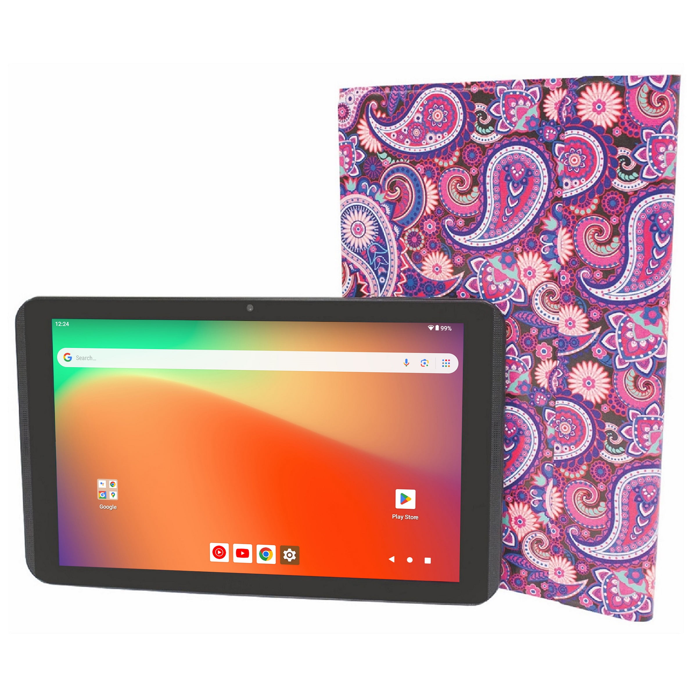 Visual Land Prestige Elite 10QH 10.1" HD IPS Android 13 Quad-Core Tablet, 64GB Storage, 2GB RAM, with Keyboard Case - Paisley