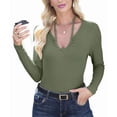 thumbnail image 2 of Womens Fall Clothes Long Sleeve Shirts Halter U Neck Ribbed Knit Slim Fitted Basic Casual Tops Green XL, 2 of 9