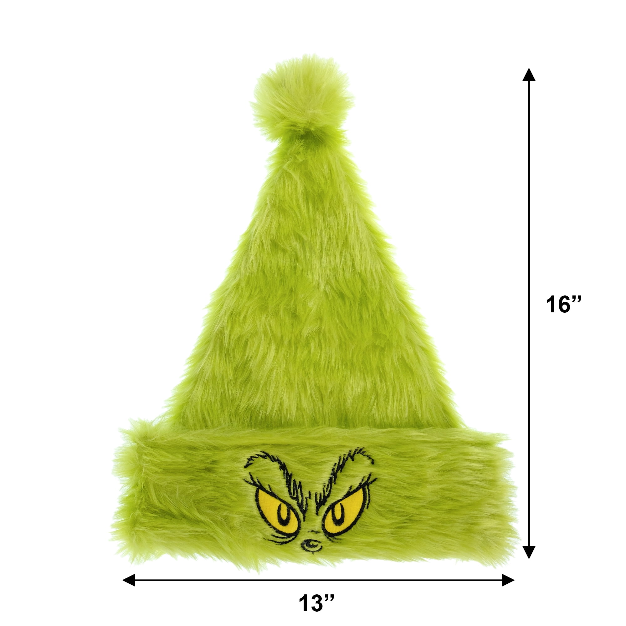 Dr. Seuss The Grinch Furry Hat – Green Plush Christmas Character Hat with Embroidered Eyes