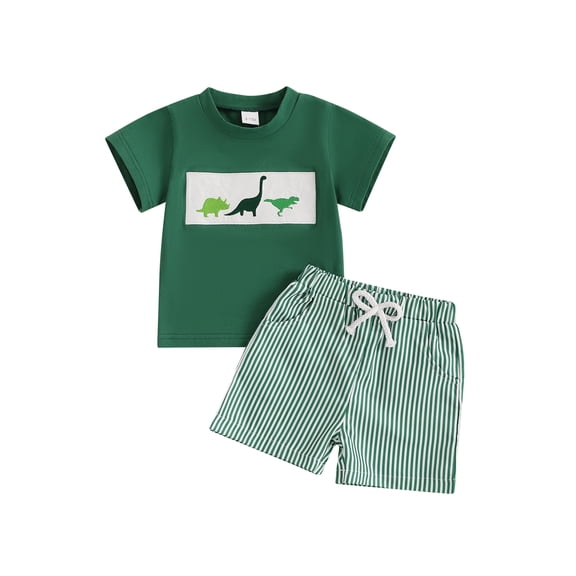 Baby Toddler Boy Shorts Set 6 12 18 24 Months 2T 3T Whale/Dinosaur/Turtle Short Sleeve T-shirts Striped Elastic Waist Shorts 2 Piece Summer Outfit