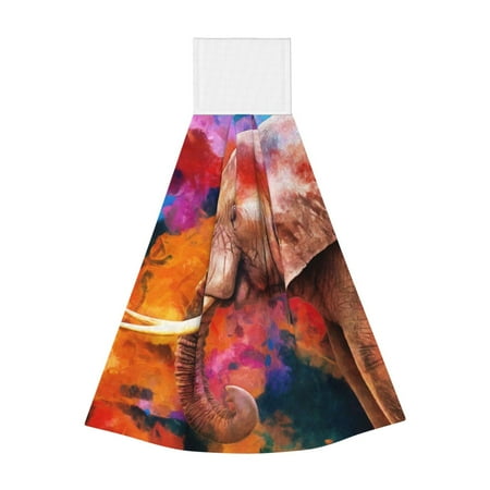 

Sikiie Oil Paintings of Elephants Hand Towel with Loop Hanging Towel Absorbent Tie Towels for Kitchen Tea Bar Bathroom Decor