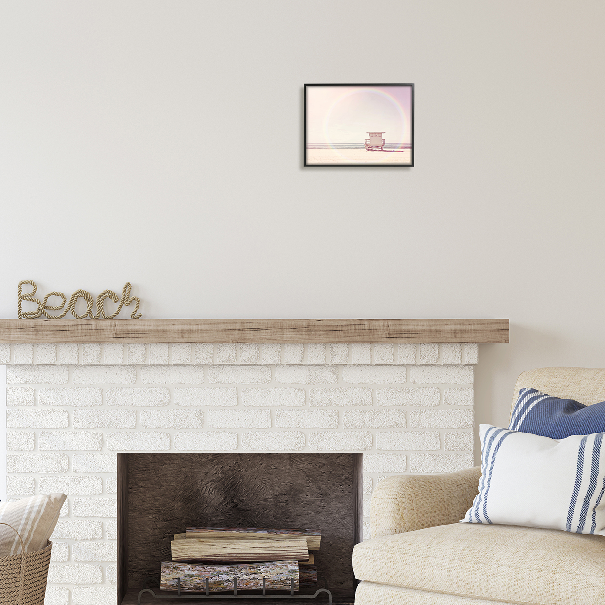 Stupell Industries Rainbow Beach Hut Photography Nature Photography Black Framed Art Print Wall Art, 14 x 11