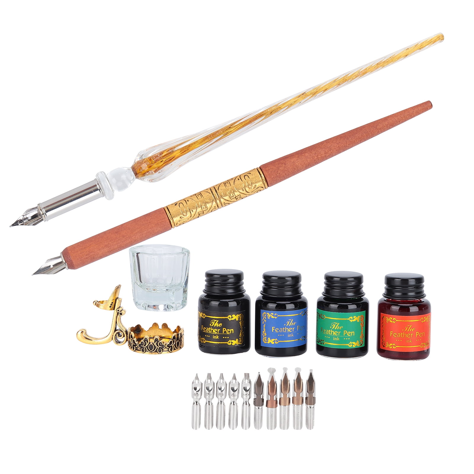 Ink Holder Dip Pen, Dip Pen Kit Flat Round Nibs With Ink Holder For