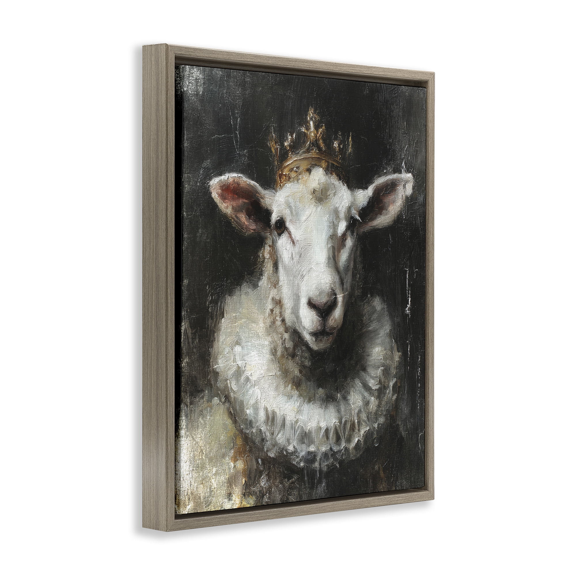 Stupell Industries Crowned Sheep Portrait Brown Framed Floater Canvas Wall Art, design by Svetlana Aleynikova
