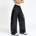 thumbnail image 2 of Mrmall Women's Rhinestone Wide Leg Jeans Black Sparkly Baggy Denim Pants Y2K Trendy Trousers for taking photos and casual hangouts, 2 of 7