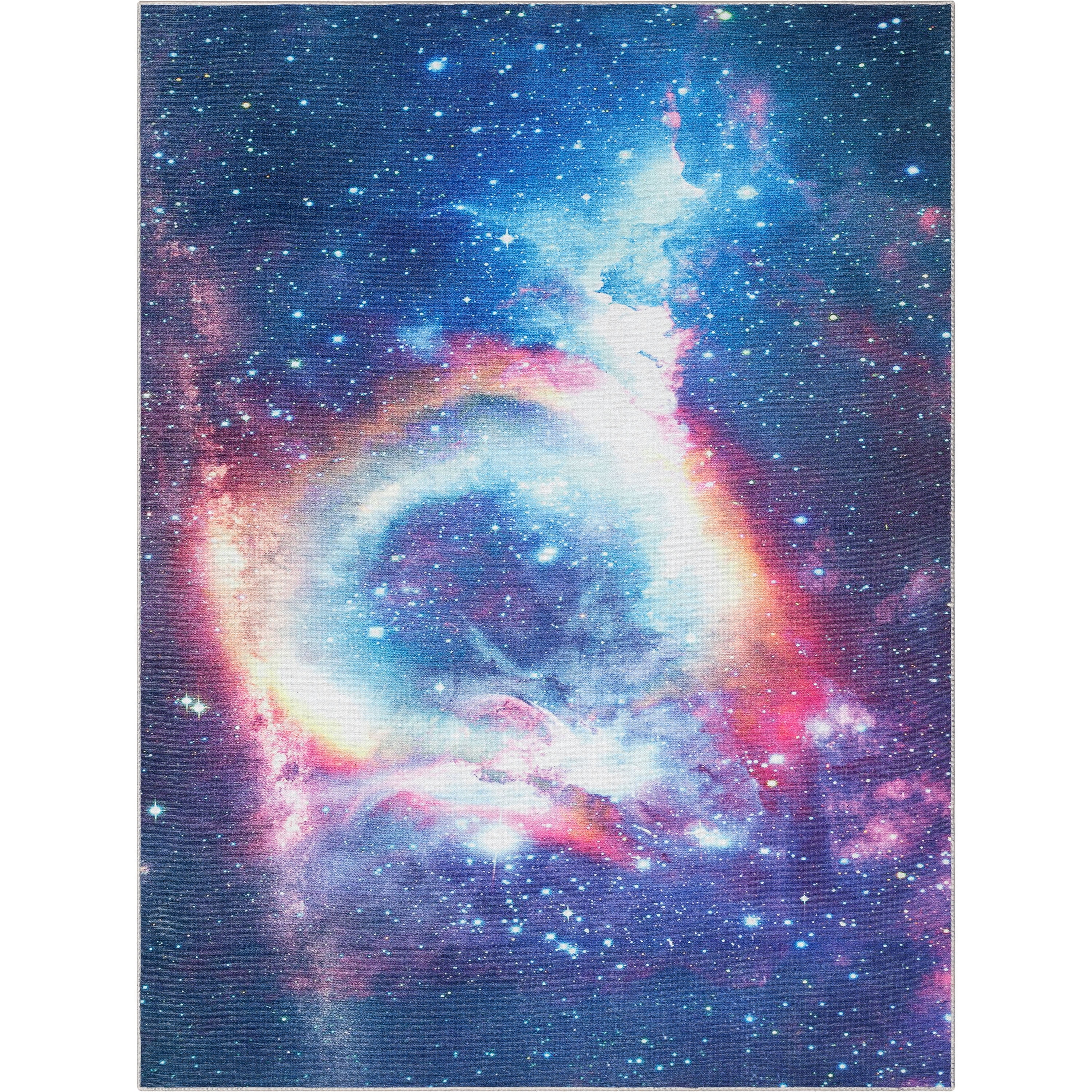 Well Woven Celestial Space Helix Space Nebula Constellation Multi Color Flat Pile Easy to Clean 5'3" x 7'3" Area Rug for Living Room Dining Room Bedroom and Kitchen