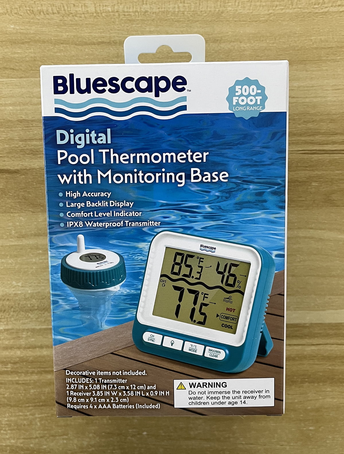 Bluescape Wireless Digital Pool Thermometer with IPX8 Waterproof Design and 500FT Range