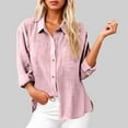 thumbnail image 2 of Womens Button Down Shirts Novelty Cotton Linen Solid Long Sleeved Lapel Collar Tops Summer Trendy Casual Relaxed Fit Tops with Pocket, 2 of 4