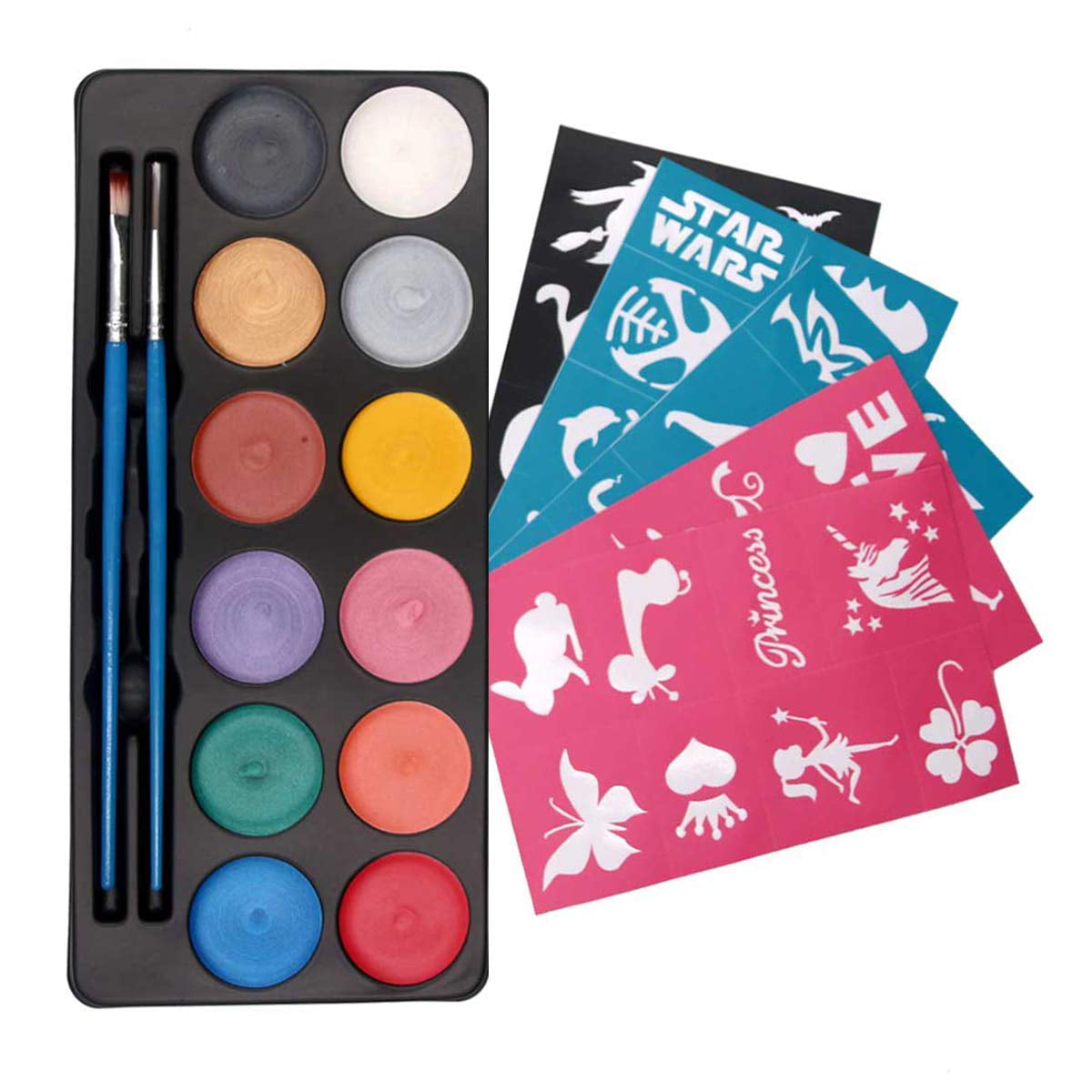 Maydear Face Painting Kit for Kids - 20 Colors Water Based Makeup Palette  with Stencils, Glitters, Rainbow