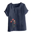 thumbnail image 3 of UPPADA Under 15 Linen Shirts for Women Casual Loose Fit Summer Tops Floral Print Crew Neck Buttons Shirts Short Sleeve Trendy Blouses Plus Size Tunic Blouse Loose Fit Baggy Daisy Blouses Navy,L, 3 of 4