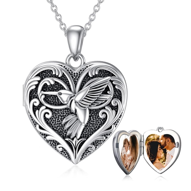Collar SOULMEET con medallón con forma de colibrí en forma de corazón, plata de ley
