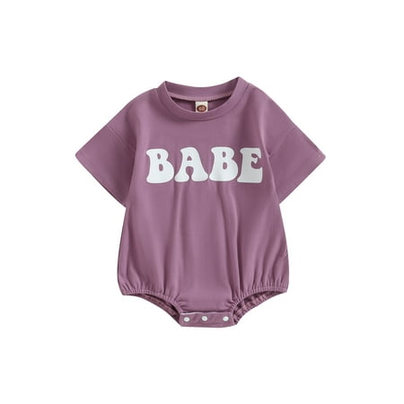 

Toddler Baby Boy Girl Romper Babe Print Short Sleeve Bubble Romper Onesie Oversized Bodysuit Summer Clothes 0-18M (Beige 0-3 Months)