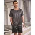 thumbnail image 2 of Ekouaer Mens Pajamas Set Silk Satin Pjs Sets Summer Short Sleeve Button Down Sleepwear 2 Piece Loungewear with Pockets, 2 of 6
