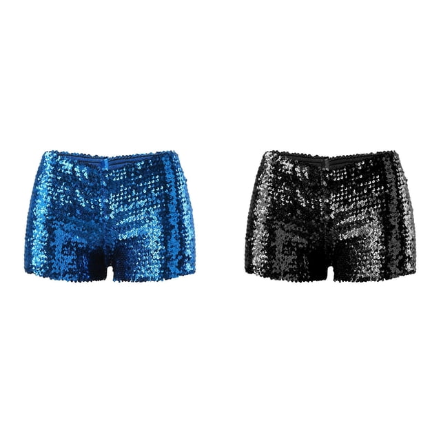 Lot de 2 (Bleu 1 Pce et Noir 1 Pce) Multipack Nouvelles Paillettes Perles Ds Robe de Performance pour Femmes Performance Shorts pour Femmes Ensemble de Robe Décontractée Shorts