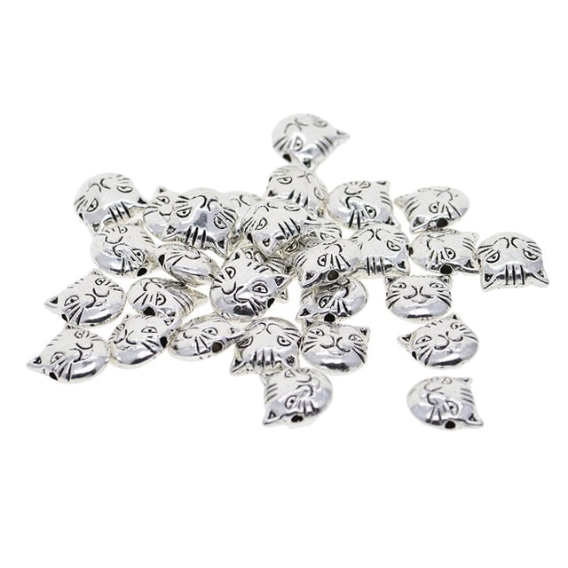 30 Piezas Kitten Head / / Pineapple / Bee Shapes 1.5-2mm Agujero Plata Suelta Spacer Bead Para La Joyería Granos De Bricolaje Col cabeza de gatito