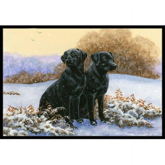 Black Labradors in the Snow Indoor or Outdoor Mat, 18 x 27