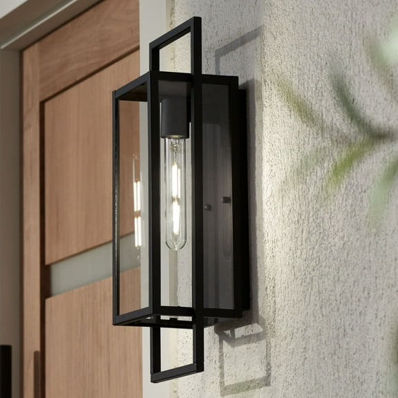 Possini Euro Design Jericho Modern Outdoor Wall Light Fixture Textured Black Metal 19" Clear Glass Panel for Post Exterior Barn Deck House Porch Yard