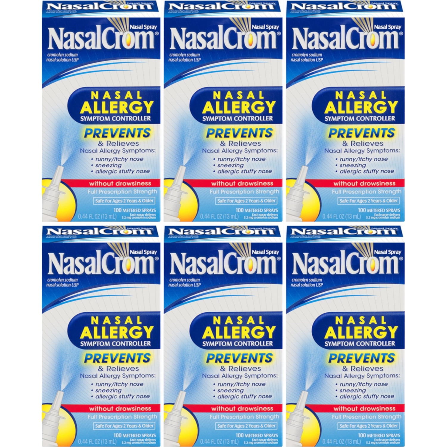 6 Pack NasalCrom Nasal Allergy Symptom Controller Spray 0.44oz Each