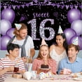 thumbnail image 4 of Sweet 16 Party Decorations, Black Purple Sweet 16 Banner, 16th Birthday Decorations for Girls, Sweet 16 Birthday Gifts, Purple Happy 16th Birthday Backdrop Background, 16 Years Old Party Decor, 4 of 6