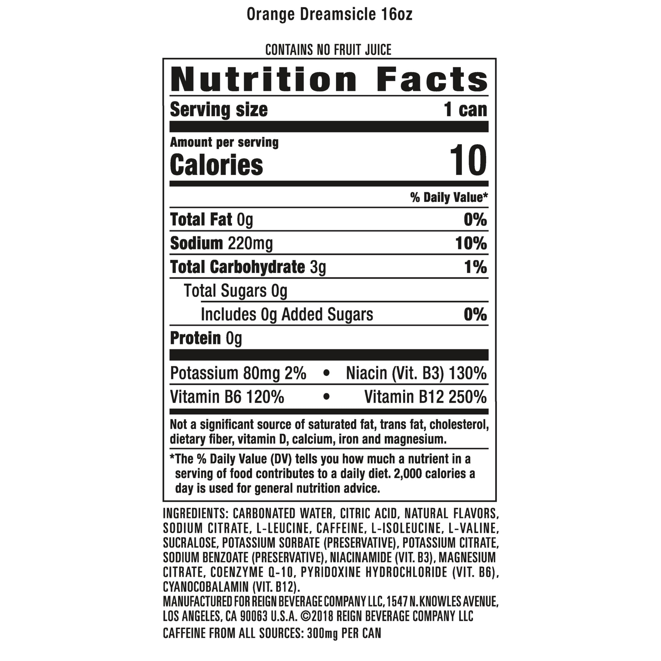 (3 pack) Reign Total Body Fuel Orange Dreamsicle Sugar Free Energy Drink 16oz Can