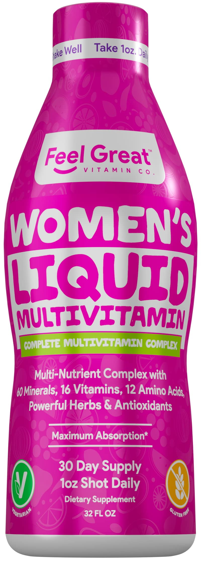 Feel Great 365 Liquid Multivitamin for Women Vitamins for Immune Support, Digestion, Focus