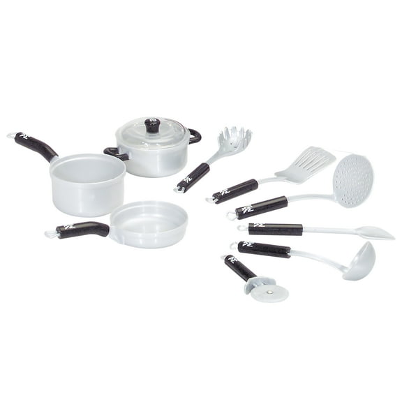 Theo Klein White Toy Pots and Kitchen Equipment Play Set, 9 Pieces