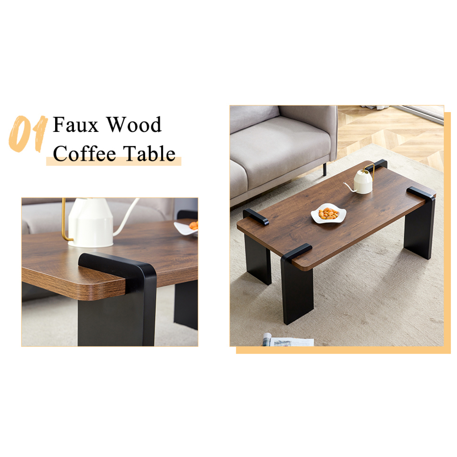 Walnut-colored MDF Coffee Table Modern Minimalist Design, Perfect for Small Spaces and Cozy Living Rooms (39.3*23.6*17.7in)