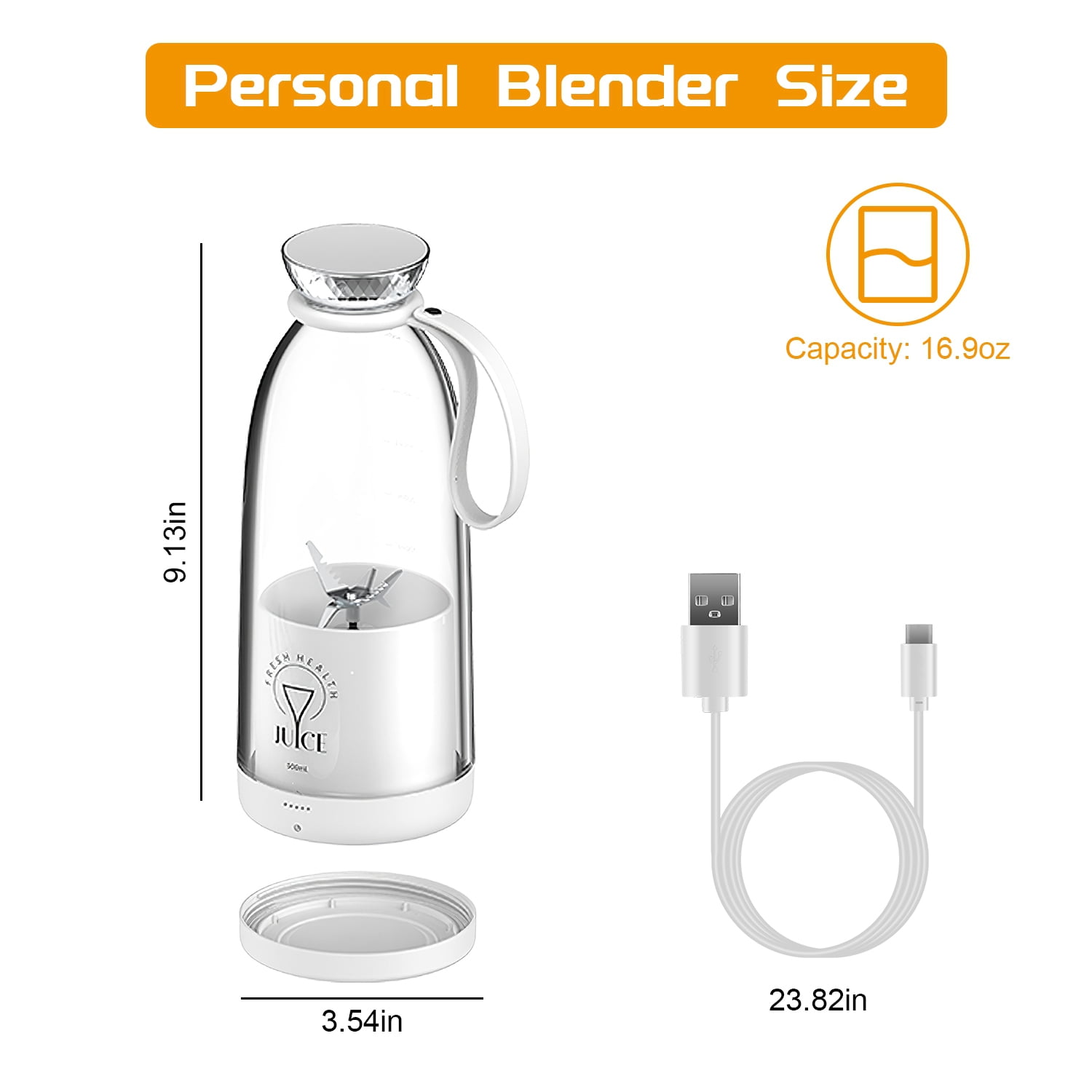 Moclever 2 in 1 Portable Juicer Blender, 16.9oz Electric Smoothie Blender Rechargeable Personal Fruit Mixer with 6 Blades for Shakes Smoothies Juice, White