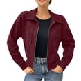 thumbnail image 4 of HomeDM Women's Faux Suede Jacket Long Sleeve Zip Up Cropped Collared Coat with Pockets Fall Winter Casual, 4 of 9