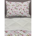 thumbnail image 3 of Vintage Comforter & Sham Bedding Set, Magnolia Leaves with Greyscale Quatrefoil Pattern Background, 3 pcs Duvet Set Microfiber Filling Quilt, 5 Sizes, Pale Pink Pale Grey, by Ambesonne, 3 of 4