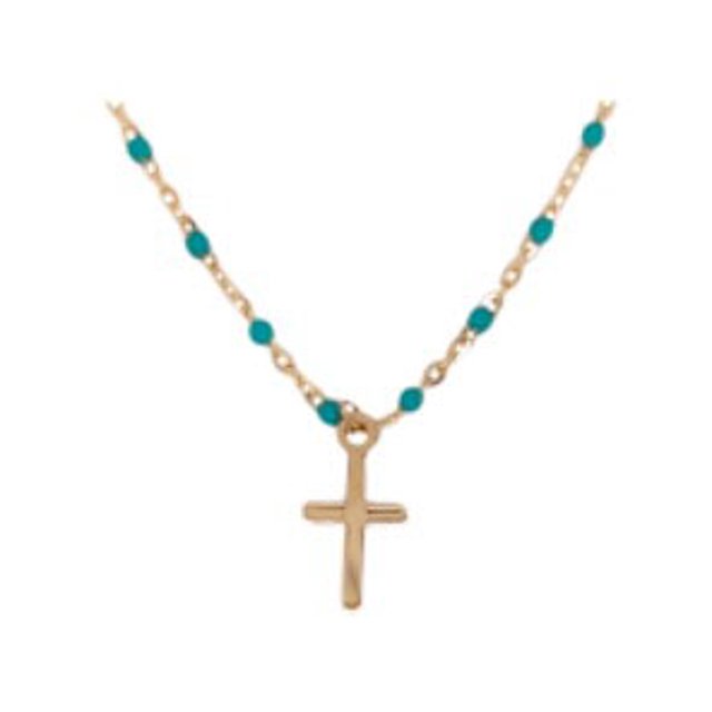 Gargantilla Cruz Y Cuentas Verdes En Oro De 14 K Joyería M De León Gargantilla Cruz Cuentas Verdes