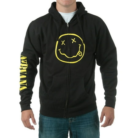 Nirvana - Nirvana Men's Smile Zippered Hooded Sweatshirt Black