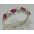 thumbnail image 2 of LBG British Made 10k White Gold Cultured Pearl & Ruby Womens Eternity Ring - Size 8.5 - 33 size options, 2 of 7