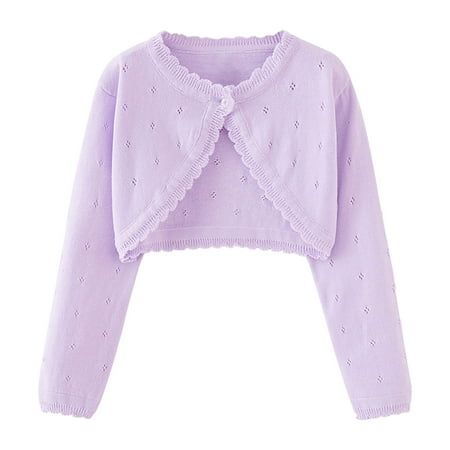 

NaWent Clearance Long Sleeve Girls Shrug Knit Girls Cardigan Childrens Bolero Dress Sweater Toddler Shawl Cover Up Purple 3 Years