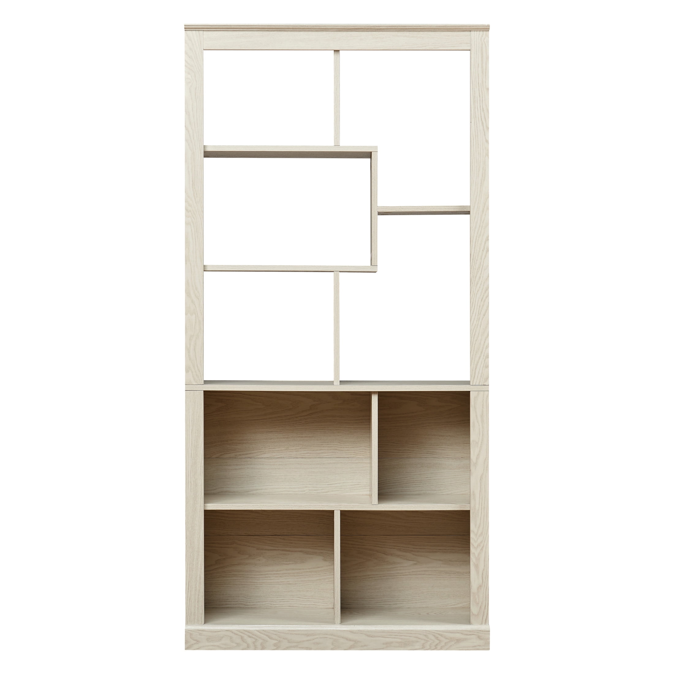 GDF Studio Lexair Multi-Space Free Combination Wood Open Bookshelf, Classified Storage Organizer Bookcase, White Oak