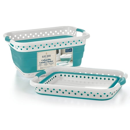 Blue Door Collapsible Laundry Basket Portable Pop Up Plastic Laundry Hamper with Dual Grip 10.5-Gallon Teal