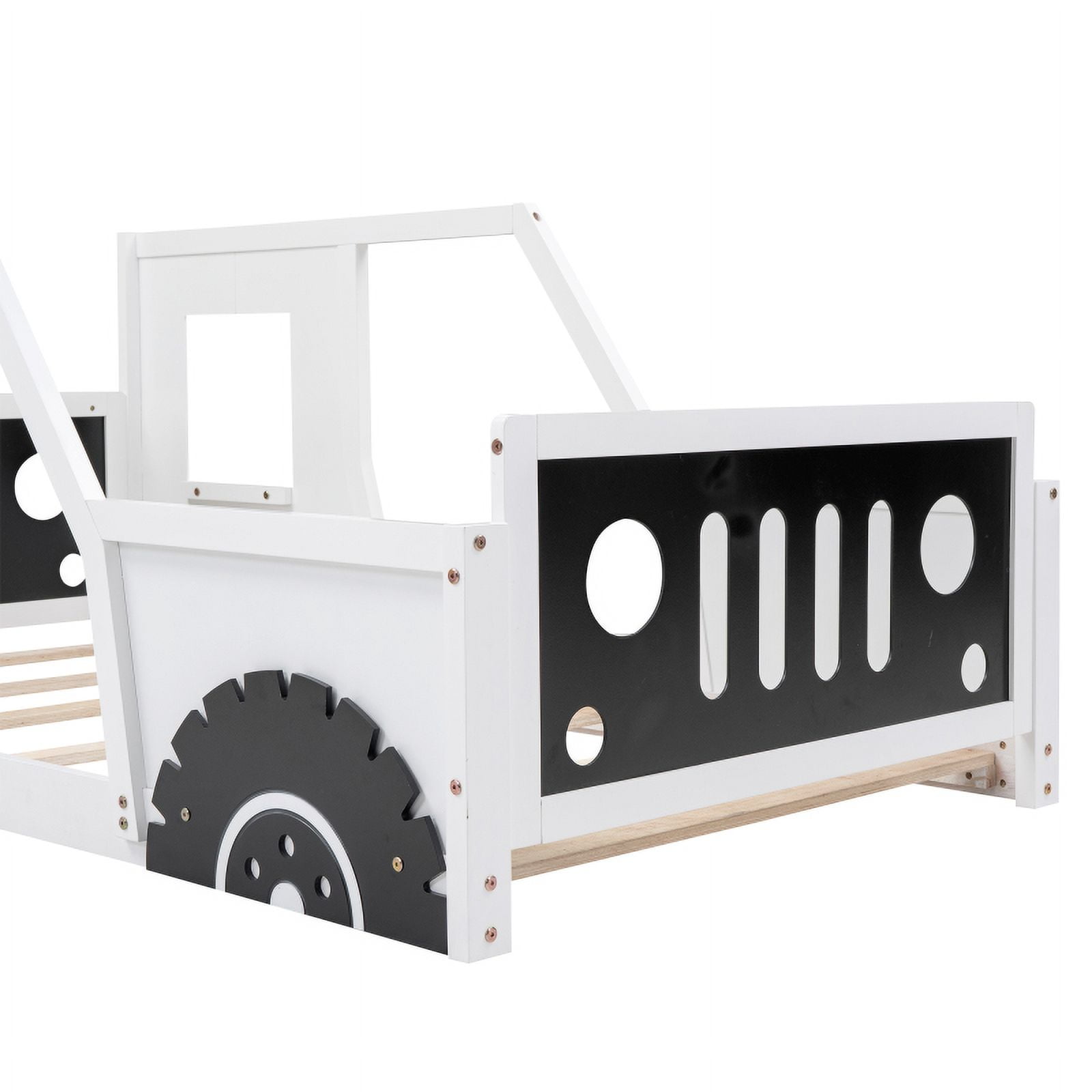 [Luckynote]Twin Size Classic Car-Shaped Platform Bed with Wheels,White