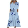 thumbnail image 3 of Robe de Plage Femme Décontractée à Manches Courtes Robes Taille Empire Robe sous le Genou Poches, 3 of 5