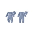thumbnail image 2 of Loicainy Newborn Infant Boy Fall Romper 3 6 9 Months Waffled Letter Embroidery Long Sleeve Crew Neck Full Length Jumpsuit with Hat 2 Piece Set, 2 of 8
